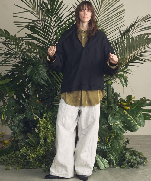 MAISON SPECIAL（メゾンスペシャル）の「《UNISEX》Deep Front Neck Prime-Over Mexican Shirt Hoodie/ディープフロントネックプライムオーバーメキシカンシャツパーカー【MAISON SPECIAL/メゾンスペシャル】（シャツ/ブラウス・メンズ・ブラック/チャコールグレー/ライトイエロー/オレンジ・0/1/2）」の5枚目の写真