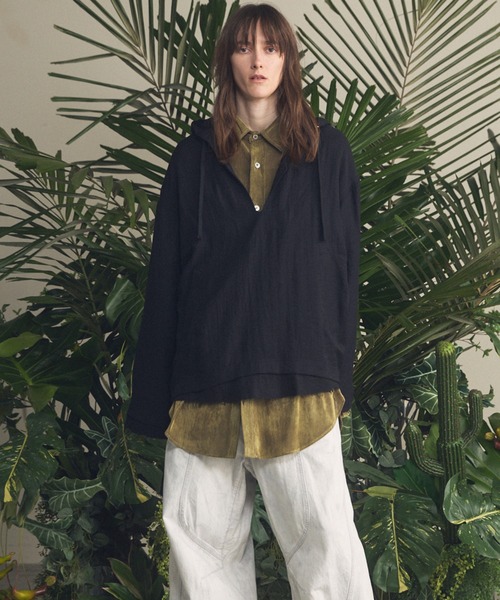 MAISON SPECIAL（メゾンスペシャル）の「《UNISEX》Deep Front Neck Prime-Over Mexican Shirt Hoodie/ディープフロントネックプライムオーバーメキシカンシャツパーカー【MAISON SPECIAL/メゾンスペシャル】（シャツ/ブラウス・メンズ・ブラック/チャコールグレー/ライトイエロー/オレンジ・0/1/2）」の7枚目の写真