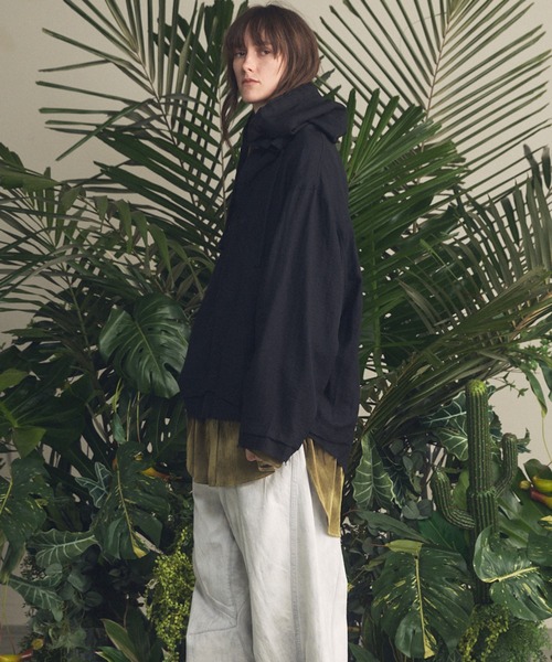 MAISON SPECIAL（メゾンスペシャル）の「《UNISEX》Deep Front Neck Prime-Over Mexican Shirt Hoodie/ディープフロントネックプライムオーバーメキシカンシャツパーカー【MAISON SPECIAL/メゾンスペシャル】（シャツ/ブラウス・メンズ・ブラック/チャコールグレー/ライトイエロー/オレンジ・0/1/2）」の8枚目の写真