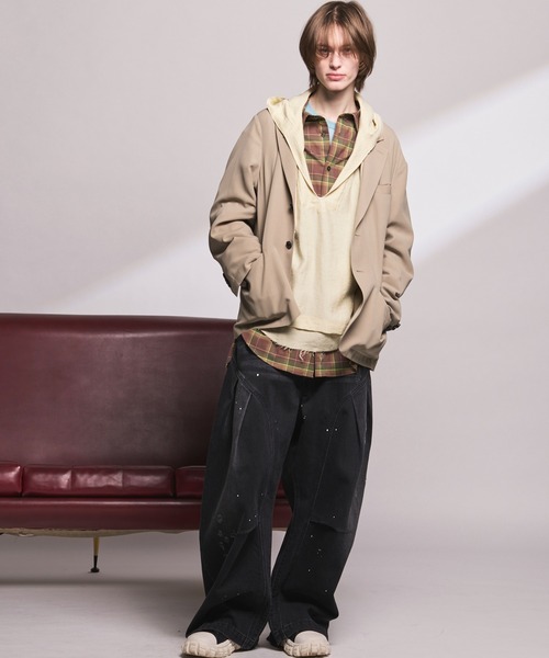 MAISON SPECIAL（メゾンスペシャル）の「《UNISEX》Deep Front Neck Prime-Over Mexican Shirt Hoodie/ディープフロントネックプライムオーバーメキシカンシャツパーカー【MAISON SPECIAL/メゾンスペシャル】（シャツ/ブラウス・メンズ・ブラック/チャコールグレー/ライトイエロー/オレンジ・0/1/2）」の19枚目の写真
