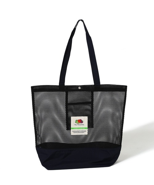 FRUIT OF THE LOOM(フルーツオブザルーム)の「EX MESH TOTE BAG L / メッシュ素材×ナイロン切り替え トートバッグ Lサイズ / カジュアル デイリー 大容量(トートバッグ・メンズ・ブラック/ベージュ/ネイビー/イエロー/ミント・FREE)」の2枚目の写真