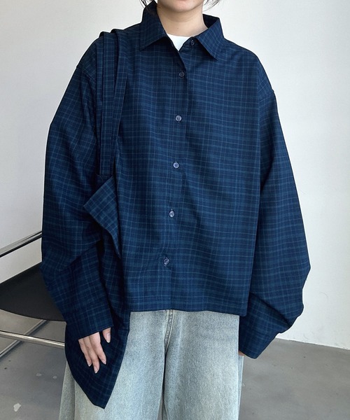 UNDERSTATEMENTs(アンダーステイトメント)の「【ユニセックス】2setストライプ&チェックシャツ×トートバッグ(シャツ/ブラウス・メンズ・ネイビー/ブラウン/ブラック系その他2/ネイビー系2/ブラック系その他/チャコールグレー/オレンジ/ブラック/ホワイト/ネイビー系1・MEDIUM/LARGE)」の8枚目の写真