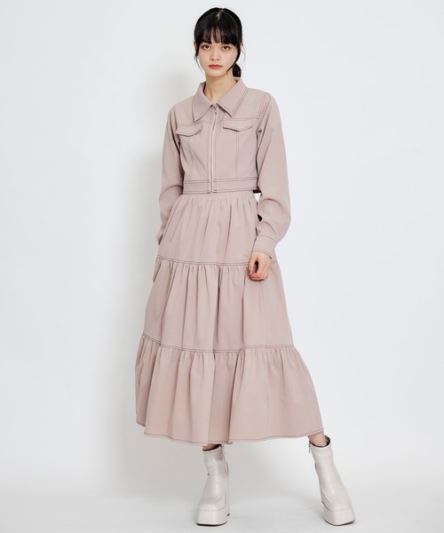 REDYAZEL（レディアゼル）の「【セットアップ可能】バイカラーステッチショートジャケット（スーツジャケット・レディース・ピンク/ネイビー/ベージュ・FREE）」の3枚目の写真