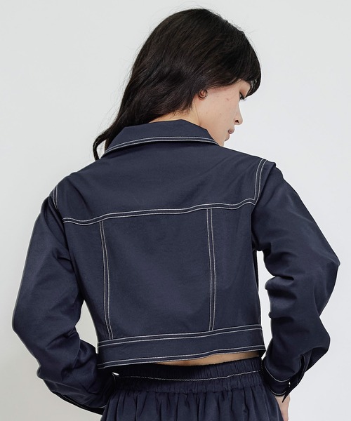 REDYAZEL（レディアゼル）の「【セットアップ可能】バイカラーステッチショートジャケット（スーツジャケット・レディース・ピンク/ネイビー/ベージュ・FREE）」の21枚目の写真