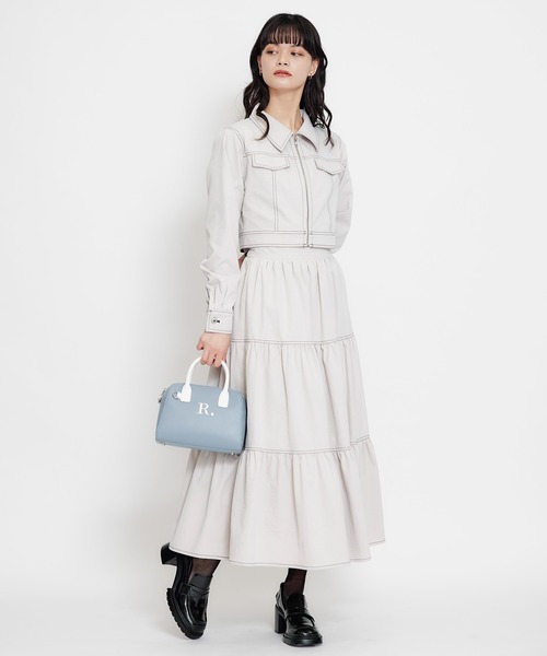 REDYAZEL（レディアゼル）の「【セットアップ可能】バイカラーステッチショートジャケット（スーツジャケット・レディース・ピンク/ネイビー/ベージュ・FREE）」の14枚目の写真