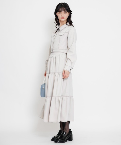 REDYAZEL（レディアゼル）の「【セットアップ可能】バイカラーステッチショートジャケット（スーツジャケット・レディース・ピンク/ネイビー/ベージュ・FREE）」の16枚目の写真