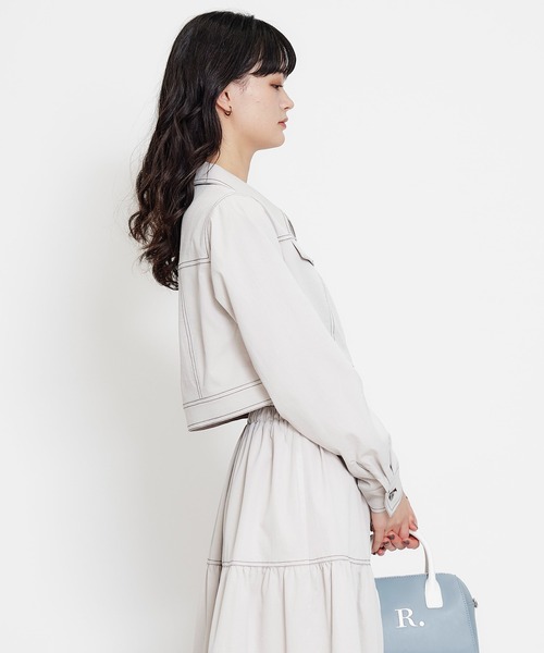 REDYAZEL（レディアゼル）の「【セットアップ可能】バイカラーステッチショートジャケット（スーツジャケット・レディース・ピンク/ネイビー/ベージュ・FREE）」の17枚目の写真