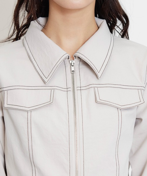 REDYAZEL（レディアゼル）の「【セットアップ可能】バイカラーステッチショートジャケット（スーツジャケット・レディース・ピンク/ネイビー/ベージュ・FREE）」の19枚目の写真