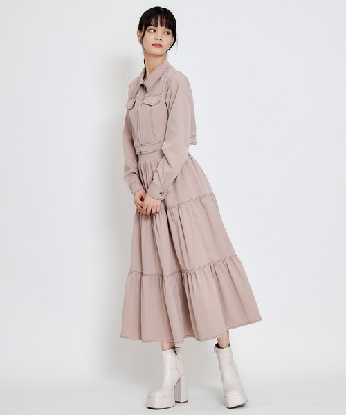 REDYAZEL（レディアゼル）の「【セットアップ可能】バイカラーステッチショートジャケット（スーツジャケット・レディース・ピンク/ネイビー/ベージュ・FREE）」の9枚目の写真