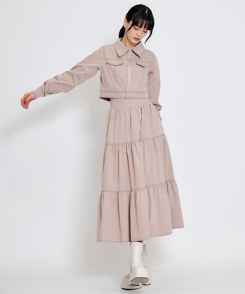 REDYAZEL（レディアゼル）の「【セットアップ可能】バイカラーステッチショートジャケット（スーツジャケット・レディース・ピンク/ネイビー/ベージュ・FREE）」の10枚目の写真