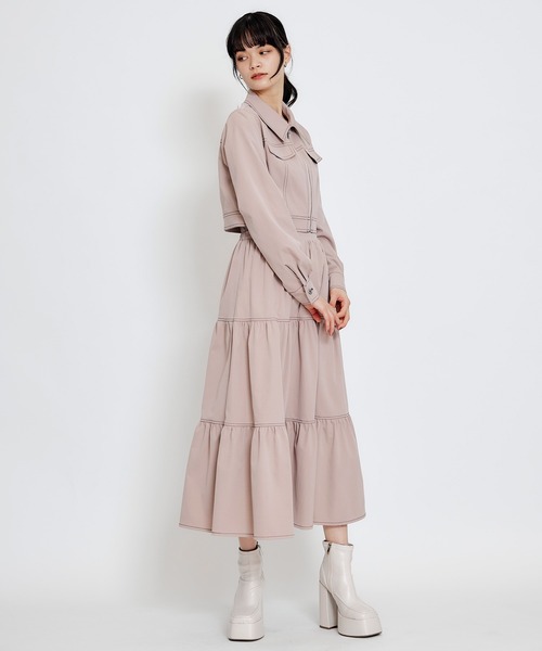 REDYAZEL（レディアゼル）の「【セットアップ可能】バイカラーステッチショートジャケット（スーツジャケット・レディース・ピンク/ネイビー/ベージュ・FREE）」の11枚目の写真