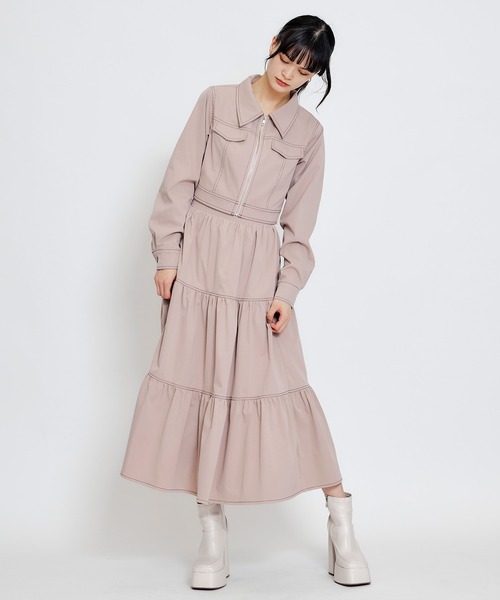 REDYAZEL（レディアゼル）の「【セットアップ可能】バイカラーステッチショートジャケット（スーツジャケット・レディース・ピンク/ネイビー/ベージュ・FREE）」の12枚目の写真