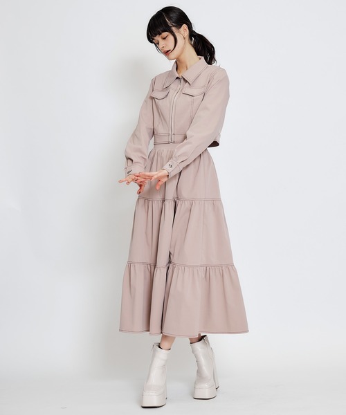 REDYAZEL（レディアゼル）の「【セットアップ可能】バイカラーステッチショートジャケット（スーツジャケット・レディース・ピンク/ネイビー/ベージュ・FREE）」の13枚目の写真