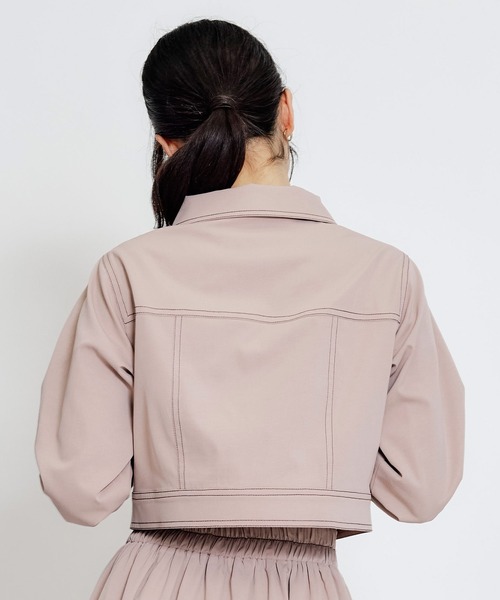 REDYAZEL（レディアゼル）の「【セットアップ可能】バイカラーステッチショートジャケット（スーツジャケット・レディース・ピンク/ネイビー/ベージュ・FREE）」の7枚目の写真