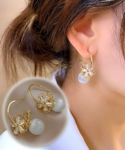 shoppinggo(ショッピングゴー)の「揺れるロングピアス 大ぶり 花(ピアス(両耳用)・レディース・ゴールド・FREE)」の1枚目の写真