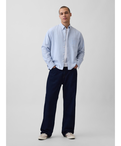 GAP（ギャップ）の「リラックスフィット クロップド ストレートヘム GAPロゴ オックスフォードシャツ（シャツ/ブラウス・メンズ・ピンク/オフホワイト/ライトブルー・S/M/L/XL/XS）」の12枚目の写真