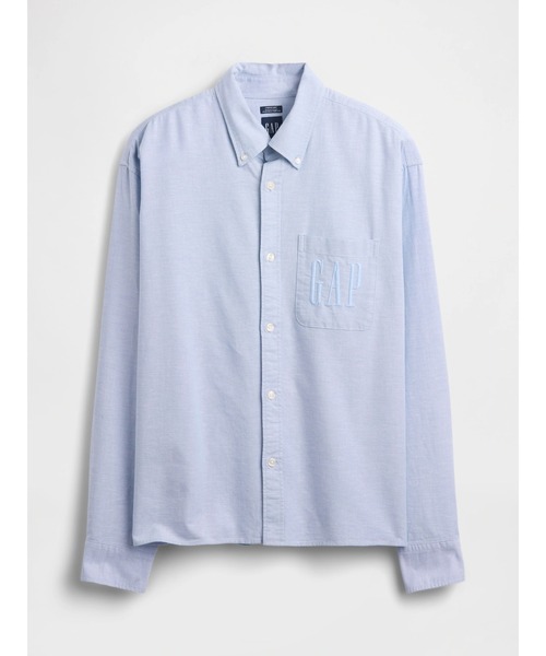 GAP（ギャップ）の「リラックスフィット クロップド ストレートヘム GAPロゴ オックスフォードシャツ（シャツ/ブラウス・メンズ・ピンク/オフホワイト/ライトブルー・S/M/L/XL/XS）」の4枚目の写真