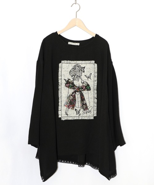 iS ScoLar（イズスカラー）の「：ラメツイード女の子アップリケプルオーバー（Tシャツ/カットソー・レディース・パープル/ブラック/アイボリー・M）」の2枚目の写真