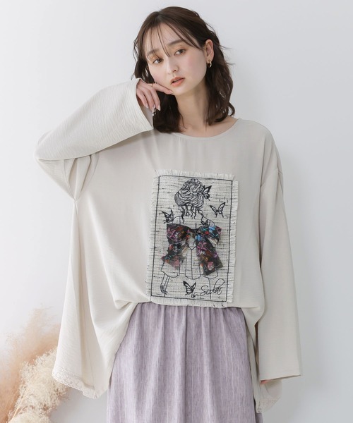 iS ScoLar（イズスカラー）の「：ラメツイード女の子アップリケプルオーバー（Tシャツ/カットソー・レディース・パープル/ブラック/アイボリー・M）」の5枚目の写真