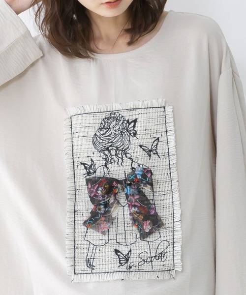 iS ScoLar（イズスカラー）の「：ラメツイード女の子アップリケプルオーバー（Tシャツ/カットソー・レディース・パープル/ブラック/アイボリー・M）」の10枚目の写真