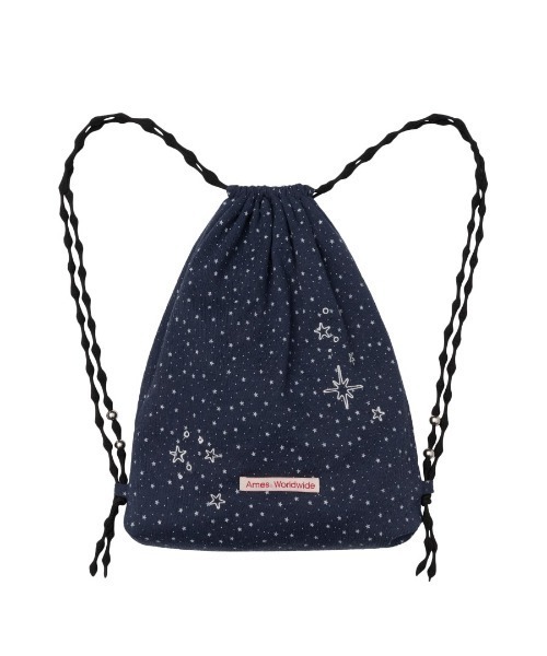 AMESWORLDWIDE（アメスワールドワイド）の「A'GEM/9 × .kom 『AMESWORLDWIDE/アメスワールドワイド』TWINKLE GYM SACK/トゥインクルジムサック（バックパック/リュック・レディース・ネイビー/イエロー・FREE）」の16枚目の写真