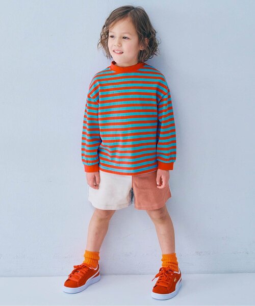 p.premier（ピードットプルミエ）の「先染めボーダー長袖Tシャツ（Tシャツ/カットソー・キッズ・サックスブルー/ブルー/ベージュ/ブラウン/ピンク・80/90/100/110/120/130/140）」の9枚目の写真