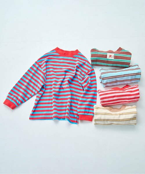 p.premier（ピードットプルミエ）の「先染めボーダー長袖Tシャツ（Tシャツ/カットソー・キッズ・サックスブルー/ブルー/ベージュ/ブラウン/ピンク・80/90/100/110/120/130/140）」の20枚目の写真
