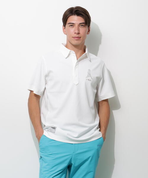 PING(ピン)の「【PING APPAREL】レイブロックMr.PING半袖ポロシャツ <GOLD> (MENS)(ポロシャツ・メンズ・ホワイト/ブルー系その他/ブラック・S/LL/L/LL1/M)」の1枚目の写真