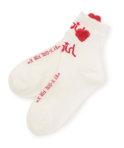 X-girl Stages（エックスガールステージス）の「【人気商品再入荷】【直営店で取り扱い無し】立体ハートロゴショートソックス（ソックス/靴下・キッズ・ピンク/オフホワイト/ブラック・13-15cm/17-19cm/19-21cm/15-17cm）」の2枚目の写真