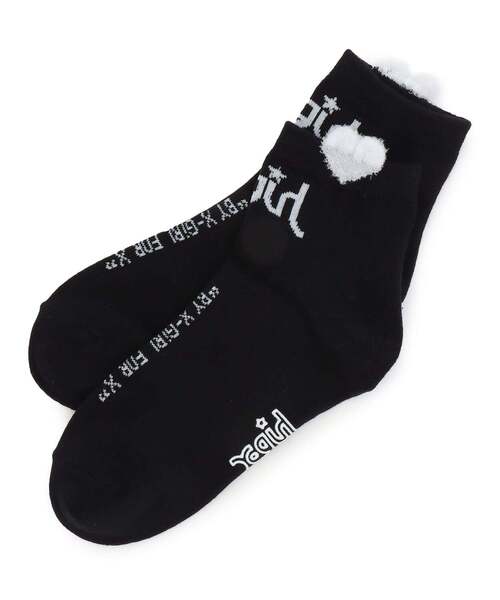 X-girl Stages（エックスガールステージス）の「【人気商品再入荷】【直営店で取り扱い無し】立体ハートロゴショートソックス（ソックス/靴下・キッズ・ピンク/オフホワイト/ブラック・13-15cm/17-19cm/19-21cm/15-17cm）」の3枚目の写真