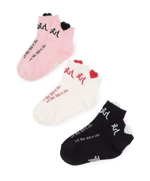 X-girl Stages（エックスガールステージス）の「【人気商品再入荷】【直営店で取り扱い無し】立体ハートロゴショートソックス（ソックス/靴下・キッズ・ピンク/オフホワイト/ブラック・13-15cm/17-19cm/19-21cm/15-17cm）」の4枚目の写真