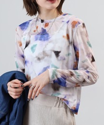 A.N.L（エーエヌエル　レーベル）の「A.N.L プリントチュールメッシュトップス長袖（Tシャツ/カットソー）」