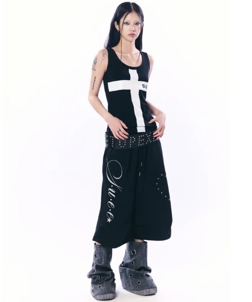Ada.(エイダ)の「◇SETUPEXE◇ブランド直輸入正規品/ハート スタッド ロゴ バミューダ パンツ HEART STUD LOGO BERMUDA PANTS(その他パンツ・レディース・ホワイト/ブラック・FREE)」の8枚目の写真