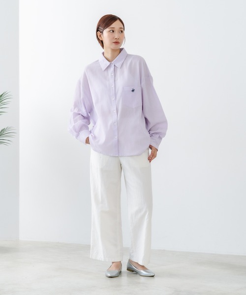 BEVERLY HILLS POLO CLUB(ビバリーヒルズポロクラブ)の「【BEVERLY HILLS POLO CLUB/ビバリーヒルズポロクラブ】【選べる丈感・サイズ別デザイン】楊柳ワイドシルエットシャツ クロップド短丈・BIGシルエット(シャツ/ブラウス・レディース・ラベンダー/ピンク/グリーン/オフホワイト・MEDIUM/SMALL)」の22枚目の写真