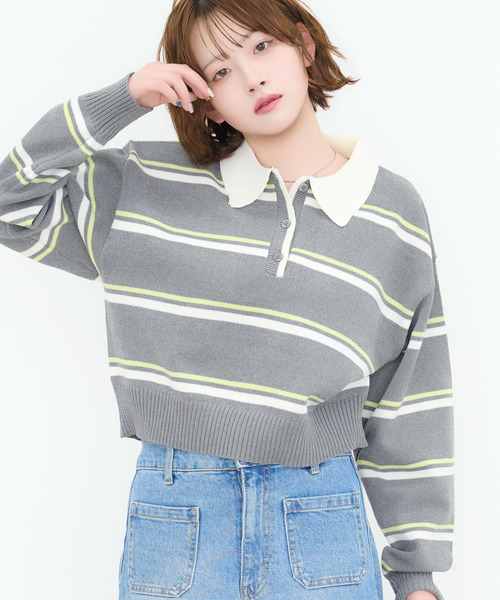 DAESE TOKYO(デセトウキョウ)の「『DAESE TOKYO/デセトウキョウ』ボーダーポロトップス(Tシャツ/カットソー・レディース・アイボリー/ネイビー/グレー・FREE)」の9枚目の写真
