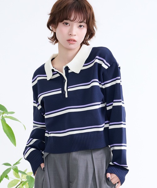DAESE TOKYO(デセトウキョウ)の「『DAESE TOKYO/デセトウキョウ』ボーダーポロトップス(Tシャツ/カットソー・レディース・アイボリー/ネイビー/グレー・FREE)」の14枚目の写真