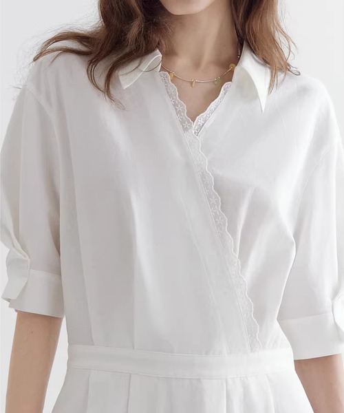 Fano Studios(ファノ ストゥディオズ)の「カシュクール風 レーストリム シャツワンピース FC26L009【Fano Studios】【2026SS】(ワンピース・レディース・ホワイト・L/M/S)」の5枚目の写真