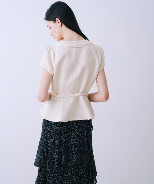 SELFIST(セルフィスト)の「ツイードベルト付半袖ペプラムブラウス 夏服 半袖 フェミニン きれいめ 大人 レース(シャツ/ブラウス・レディース・ブラック/アイボリー/ピンク・38/36)」の6枚目の写真