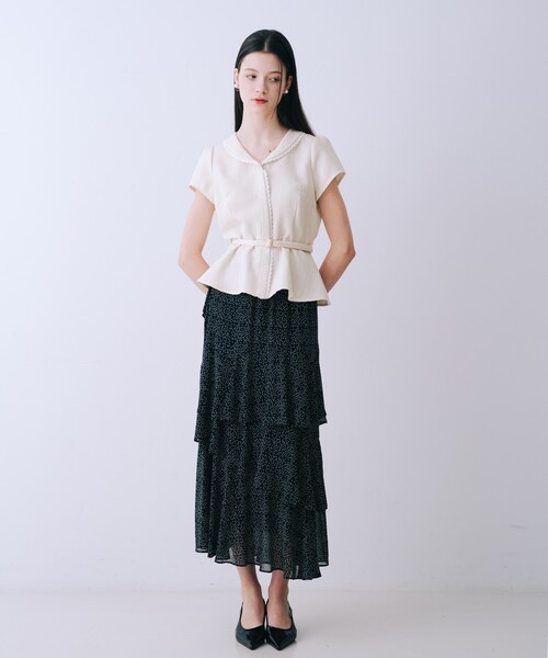 SELFIST(セルフィスト)の「ツイードベルト付半袖ペプラムブラウス 夏服 半袖 フェミニン きれいめ 大人 レース(シャツ/ブラウス・レディース・ブラック/アイボリー/ピンク・38/36)」の7枚目の写真