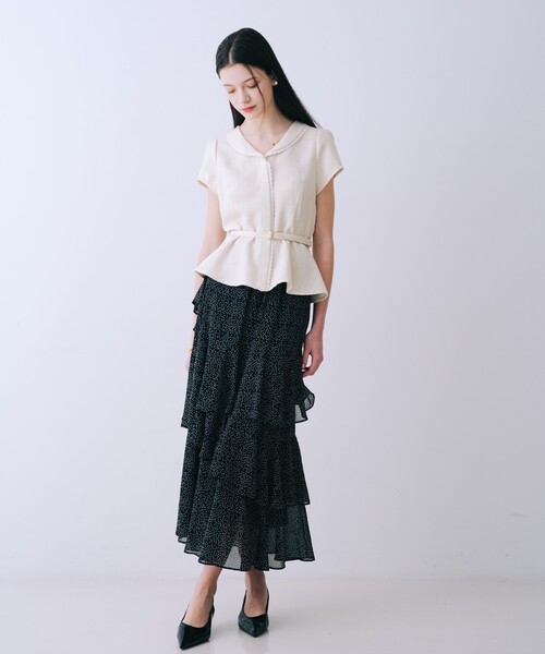 SELFIST(セルフィスト)の「ツイードベルト付半袖ペプラムブラウス 夏服 半袖 フェミニン きれいめ 大人 レース(シャツ/ブラウス・レディース・ブラック/アイボリー/ピンク・38/36)」の8枚目の写真