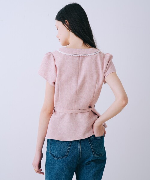 SELFIST(セルフィスト)の「ツイードベルト付半袖ペプラムブラウス 夏服 半袖 フェミニン きれいめ 大人 レース(シャツ/ブラウス・レディース・ブラック/アイボリー/ピンク・38/36)」の16枚目の写真