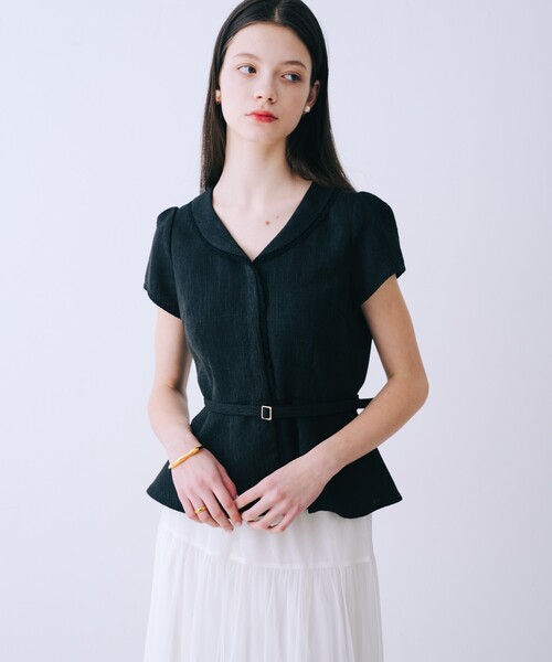 SELFIST(セルフィスト)の「ツイードベルト付半袖ペプラムブラウス 夏服 半袖 フェミニン きれいめ 大人 レース(シャツ/ブラウス・レディース・ブラック/アイボリー/ピンク・38/36)」の20枚目の写真