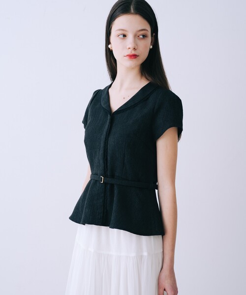 SELFIST(セルフィスト)の「ツイードベルト付半袖ペプラムブラウス 夏服 半袖 フェミニン きれいめ 大人 レース(シャツ/ブラウス・レディース・ブラック/アイボリー/ピンク・38/36)」の21枚目の写真
