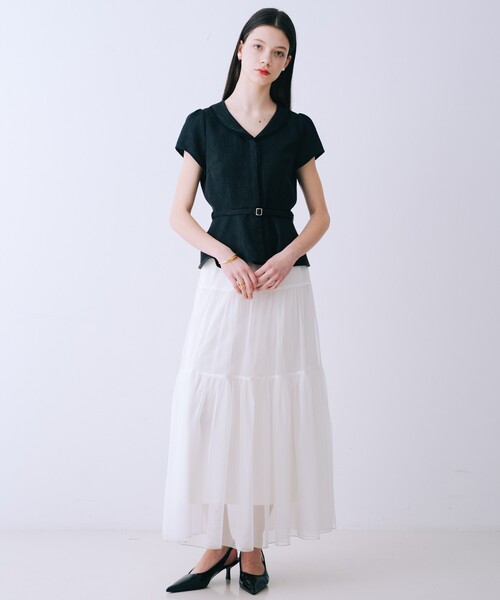 SELFIST(セルフィスト)の「ツイードベルト付半袖ペプラムブラウス 夏服 半袖 フェミニン きれいめ 大人 レース(シャツ/ブラウス・レディース・ブラック/アイボリー/ピンク・38/36)」の22枚目の写真