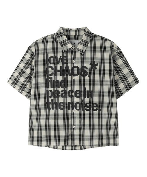 OY（オーワイ）の「『OY/オーワイ』LOVE CHAOS CHECK S/S SHIRT/ラブカオスチェックシャツ（シャツ/ブラウス・メンズ・ブラック/アイボリー・L/M）」の2枚目の写真