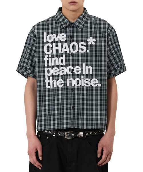 OY（オーワイ）の「『OY/オーワイ』LOVE CHAOS CHECK S/S SHIRT/ラブカオスチェックシャツ（シャツ/ブラウス・メンズ・ブラック/アイボリー・L/M）」の3枚目の写真