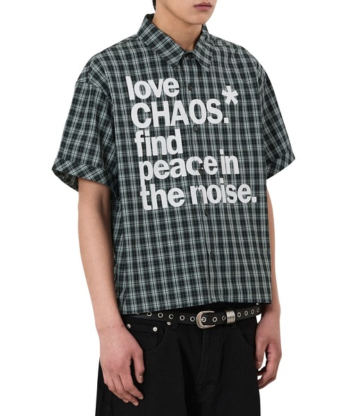 OY（オーワイ）の「『OY/オーワイ』LOVE CHAOS CHECK S/S SHIRT/ラブカオスチェックシャツ（シャツ/ブラウス・メンズ・ブラック/アイボリー・L/M）」の4枚目の写真
