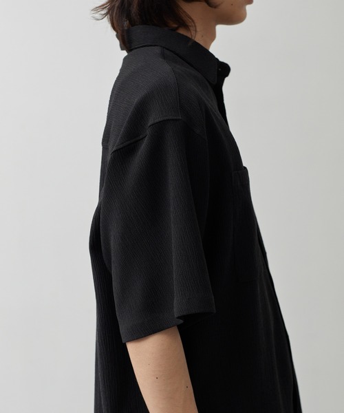 CALLNE(カルネ)の「【CALLNE】Tech Jacquard Half-Sleeve Box Shirt / テックジャガード半袖ボックスシャツ(吸水速乾、抗菌防臭)(シャツ/ブラウス・メンズ・ブラック・L/M)」の15枚目の写真