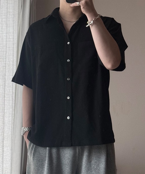 CALLNE(カルネ)の「【CALLNE】Tech Jacquard Half-Sleeve Box Shirt / テックジャガード半袖ボックスシャツ(吸水速乾、抗菌防臭)(シャツ/ブラウス・メンズ・ブラック・L/M)」の10枚目の写真