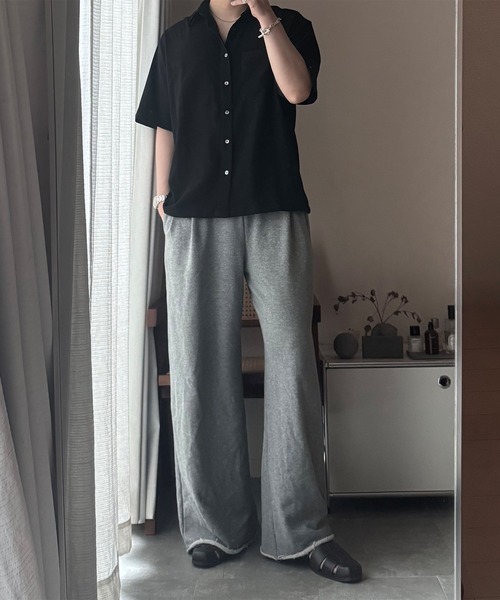 CALLNE(カルネ)の「【CALLNE】Tech Jacquard Half-Sleeve Box Shirt / テックジャガード半袖ボックスシャツ(吸水速乾、抗菌防臭)(シャツ/ブラウス・メンズ・ブラック・L/M)」の11枚目の写真